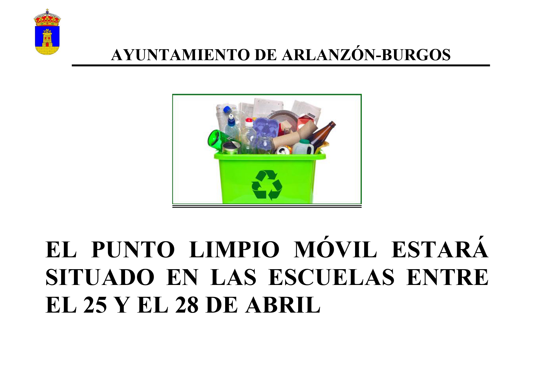 PUNTO LIMPIO MÓVIL DEL 25 AL 28 DE ABRIL